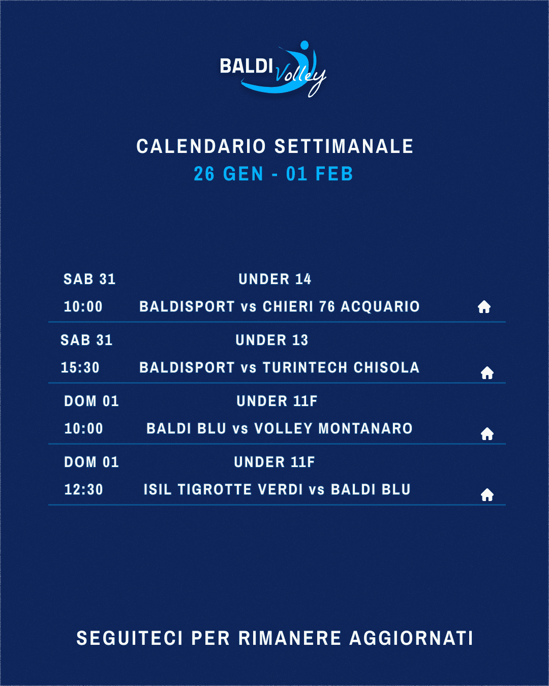 Baldivolley: partite 26 gennaio – 01 febbraio