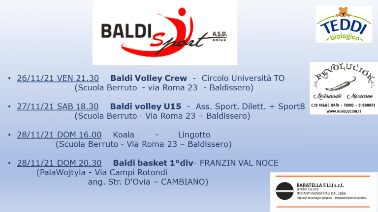 Programma partite della settimana 22 – 28 Novembre