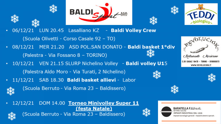 Programma partite della settimana 6 – 12 Dicembre