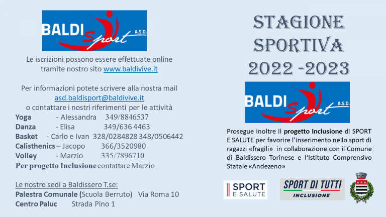Proseguono le iscrizioni ai corsi Baldisport